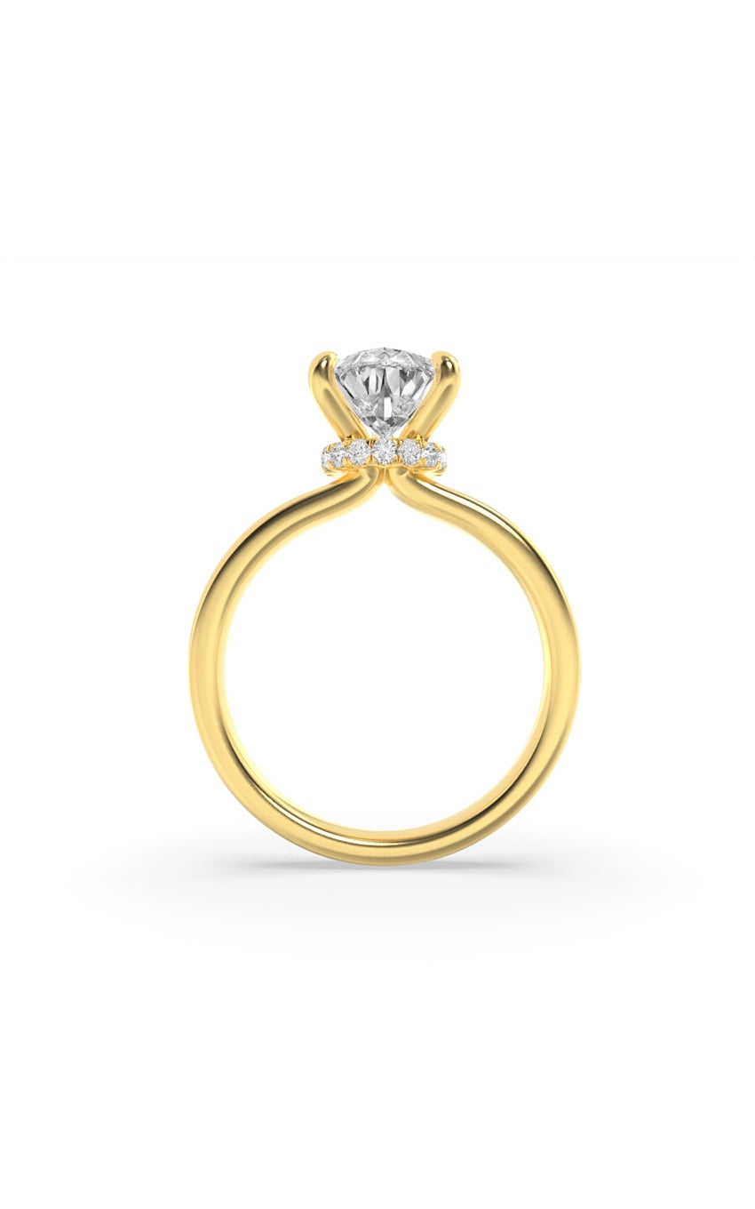 3Cttw Pear Shaped Lab Grown Diamond (F/VS) Hidden Halo Plain Shank Engagement Ring in 14K Gold