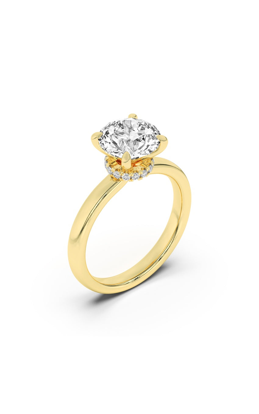 1Cttw Round Shaped Lab Grown Diamond (F/VS) Hidden Halo Plain Shank Engagement Ring in 14K Gold