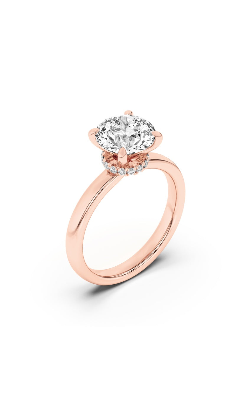 1Cttw Round Shaped Lab Grown Diamond (F/VS) Hidden Halo Plain Shank Engagement Ring in 14K Gold