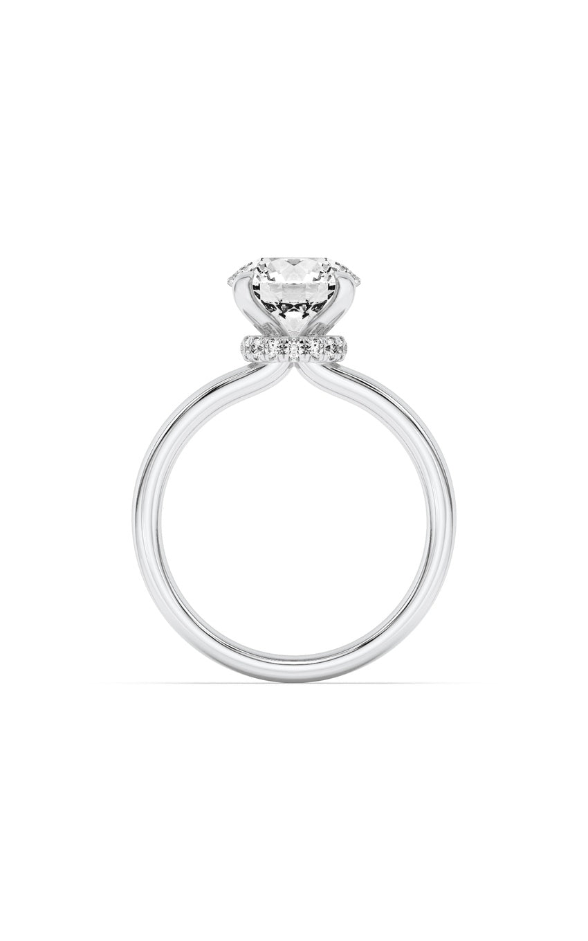 2Cttw Round Shaped Lab Grown Diamond (F/VS) Hidden Halo Plain Shank Engagement Ring in 14K Gold