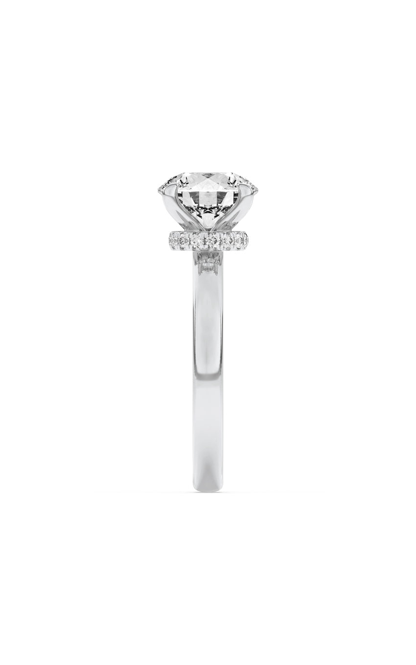 2Cttw Round Shaped Lab Grown Diamond (F/VS) Hidden Halo Plain Shank Engagement Ring in 14K Gold