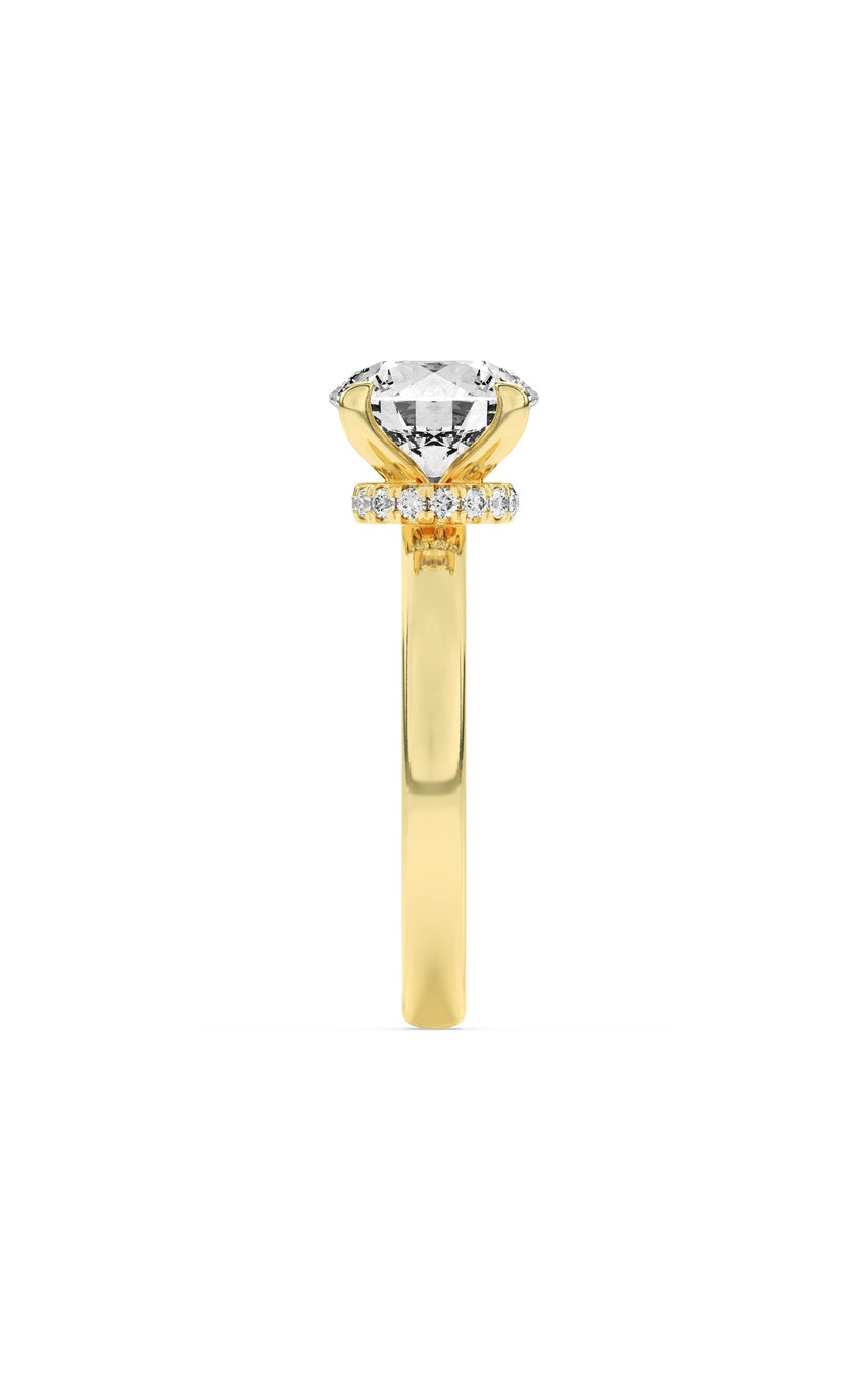 2Cttw Round Shaped Lab Grown Diamond (F/VS) Hidden Halo Plain Shank Engagement Ring in 14K Gold
