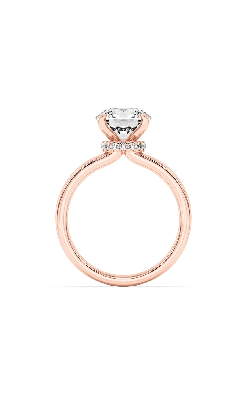 2Cttw Round Shaped Lab Grown Diamond (F/VS) Hidden Halo Plain Shank Engagement Ring in 14K Gold