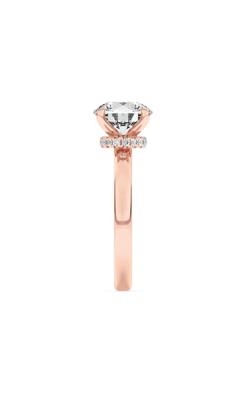 2Cttw Round Shaped Lab Grown Diamond (F/VS) Hidden Halo Plain Shank Engagement Ring in 14K Gold