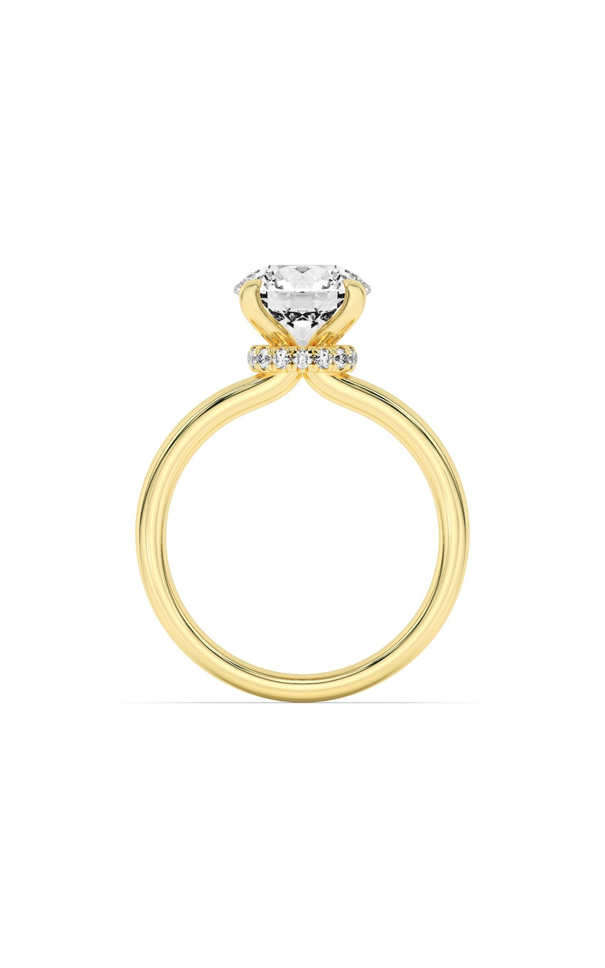 3Cttw Round Shaped Lab Grown Diamond (F/VS) Hidden Halo Plain Shank Engagement Ring in 14K Gold