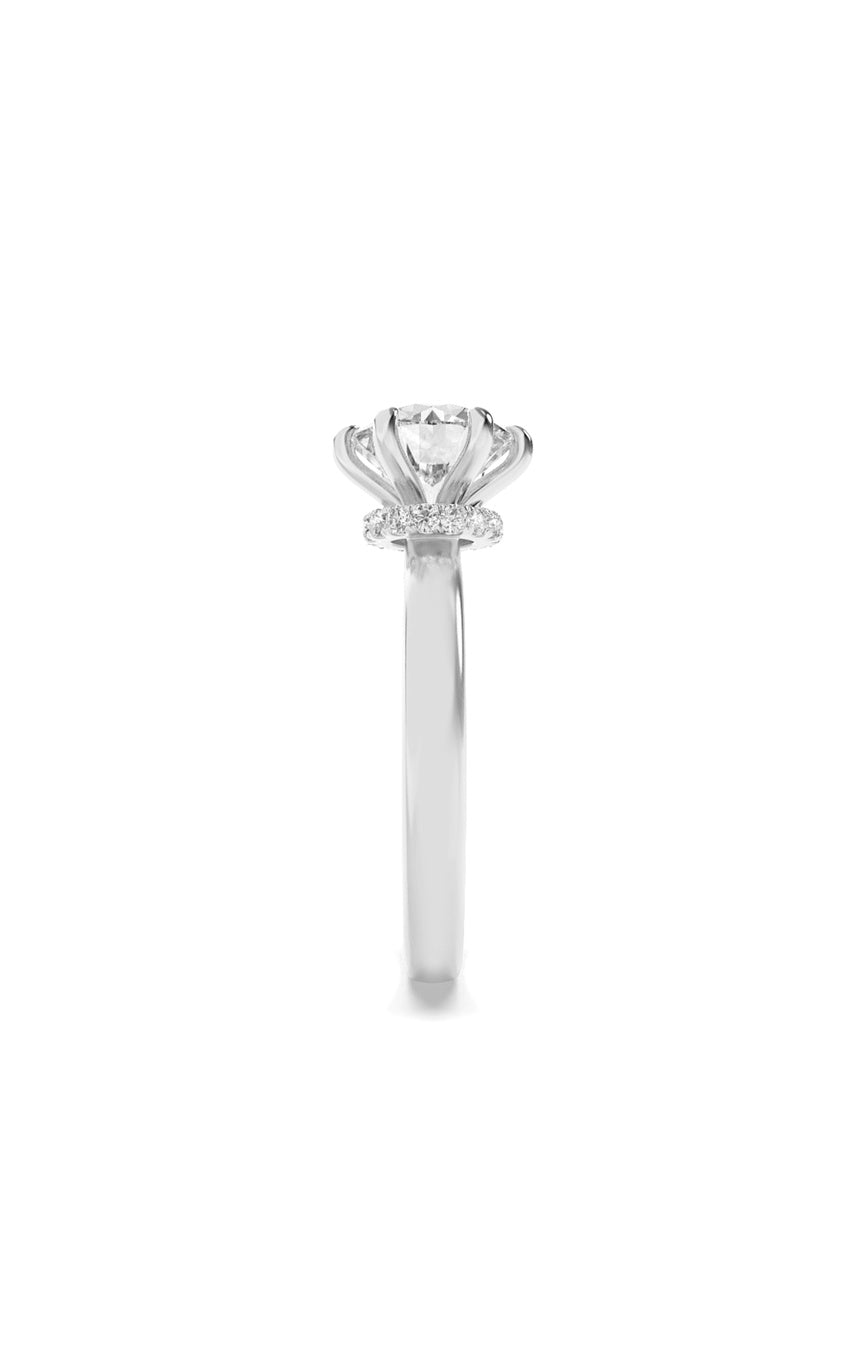 2Cttw Round Shaped Lab Grown Diamond (F/VS) Hidden Halo Plain Shank Engagement Ring in 14K Gold
