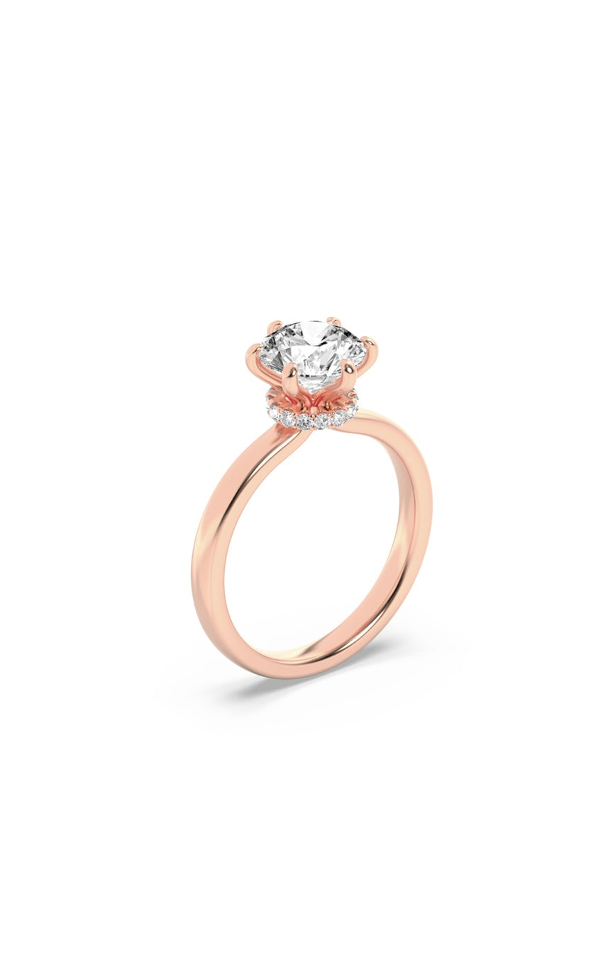2Cttw Round Shaped Lab Grown Diamond (F/VS) Hidden Halo Plain Shank Engagement Ring in 14K Gold
