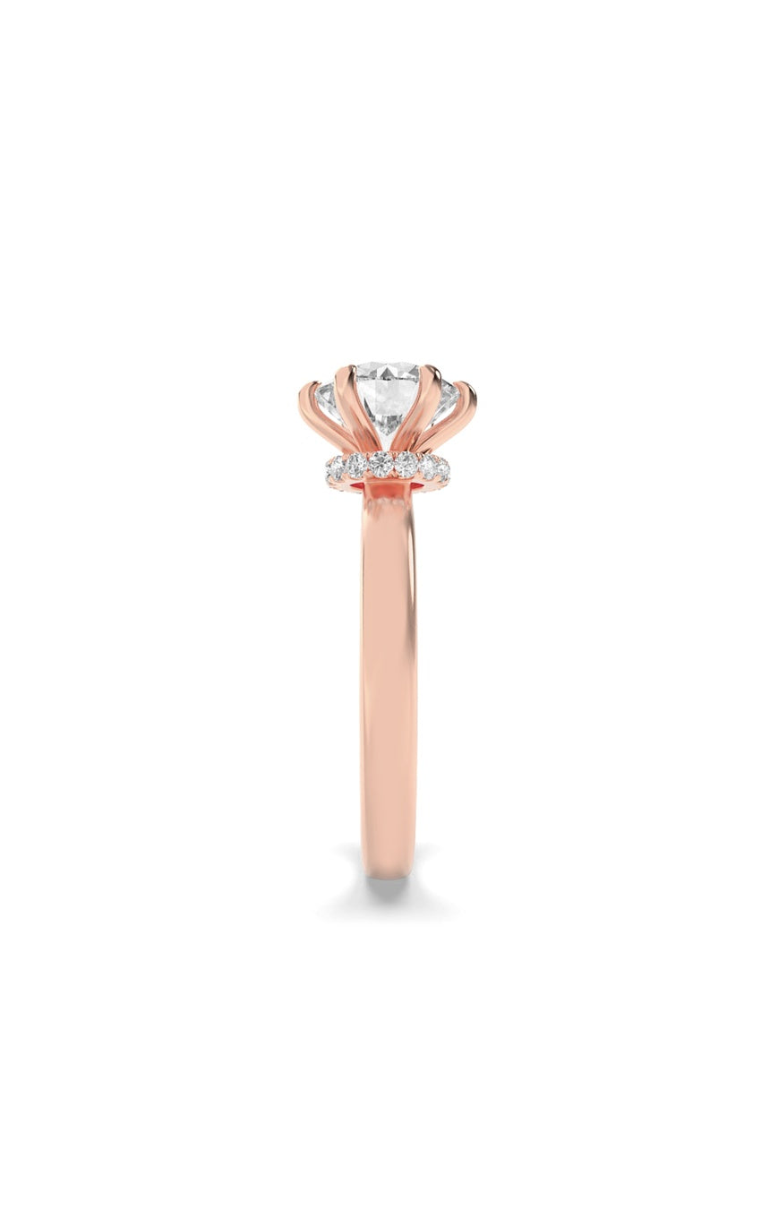2Cttw Round Shaped Lab Grown Diamond (F/VS) Hidden Halo Plain Shank Engagement Ring in 14K Gold