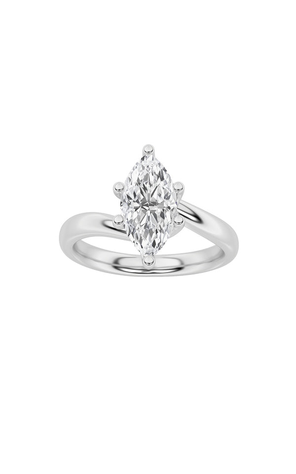 1Cttw Marquise Shaped Lab Grown Diamond (F/VS) Bypass Shank Engagement Ring in 14K Gold