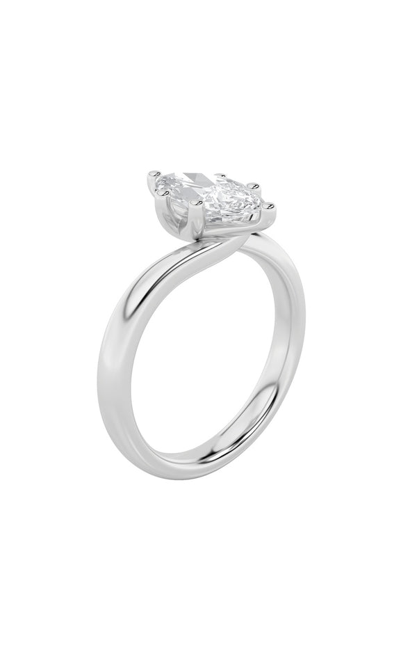 1Cttw Marquise Shaped Lab Grown Diamond (F/VS) Bypass Shank Engagement Ring in 14K Gold