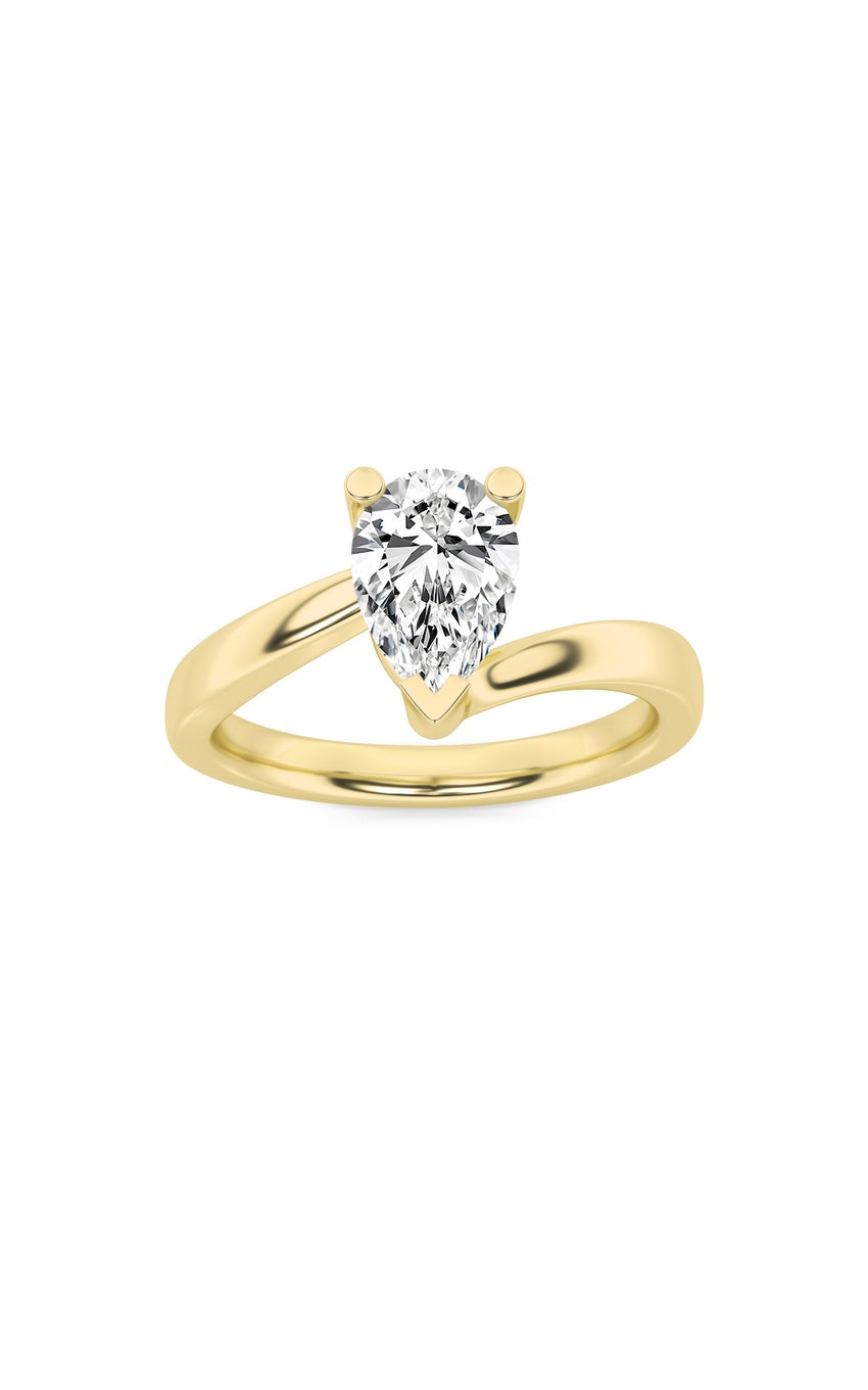 2Cttw Pear Shaped Lab Grown Diamond (F/VS) Bypass Shank Engagement Ring in 14K Gold