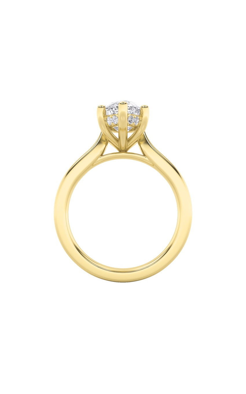 1Cttw Marquise Shaped Lab Grown Diamond (F/VS) Hidden Halo Cathedral Shank Engagement Ring in 14K Gold