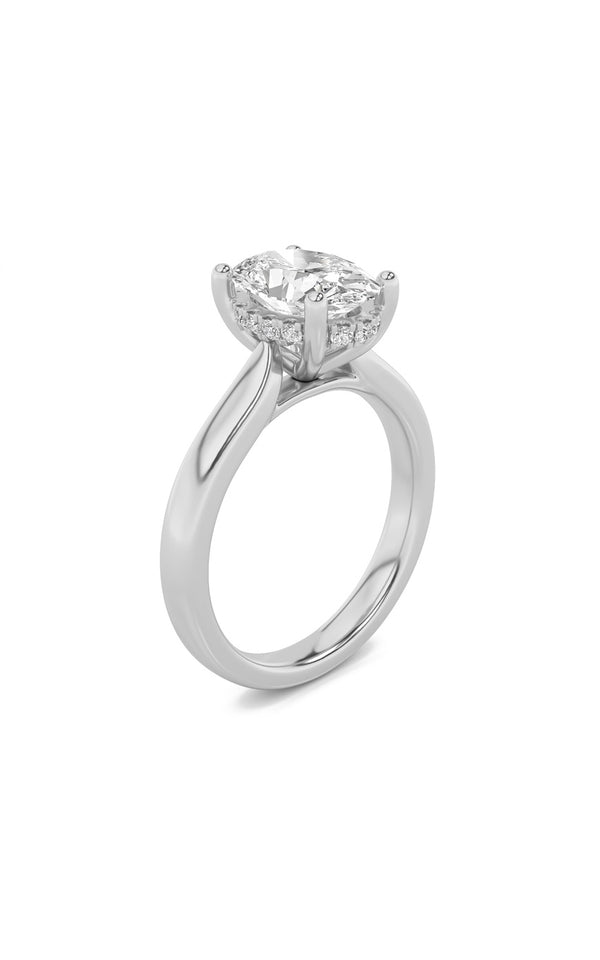 1Cttw Oval Shaped Lab Grown Diamond (F/VS) Hidden Halo Cathedral Shank Engagement Ring in 14K Gold