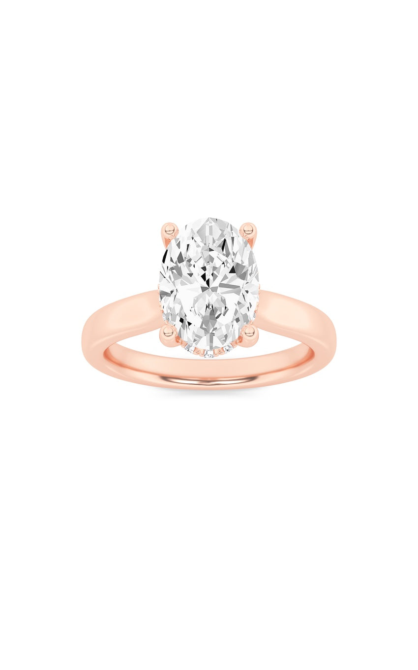 1Cttw Oval Shaped Lab Grown Diamond (F/VS) Hidden Halo Cathedral Shank Engagement Ring in 14K Gold