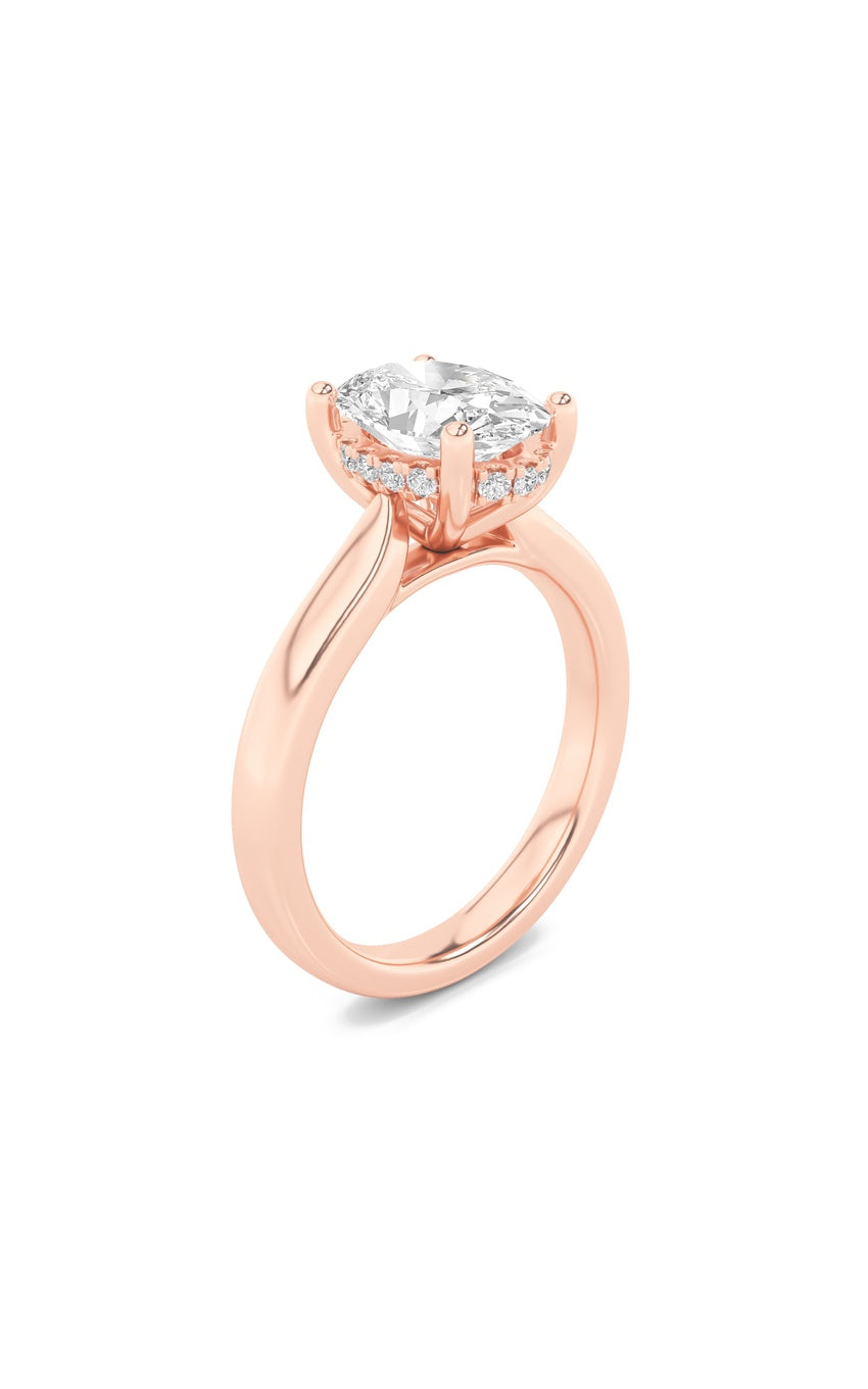 1Cttw Oval Shaped Lab Grown Diamond (F/VS) Hidden Halo Cathedral Shank Engagement Ring in 14K Gold