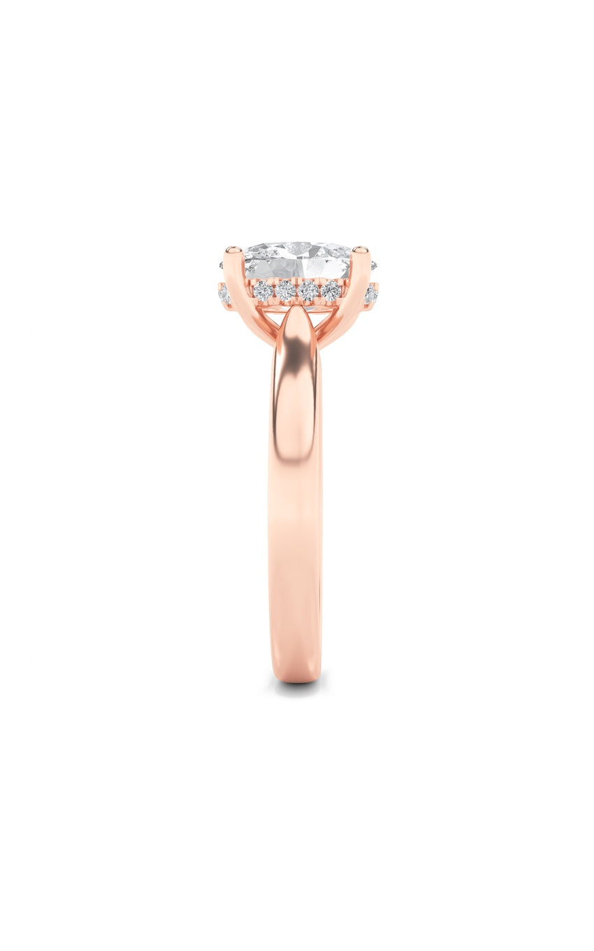 1Cttw Oval Shaped Lab Grown Diamond (F/VS) Hidden Halo Cathedral Shank Engagement Ring in 14K Gold