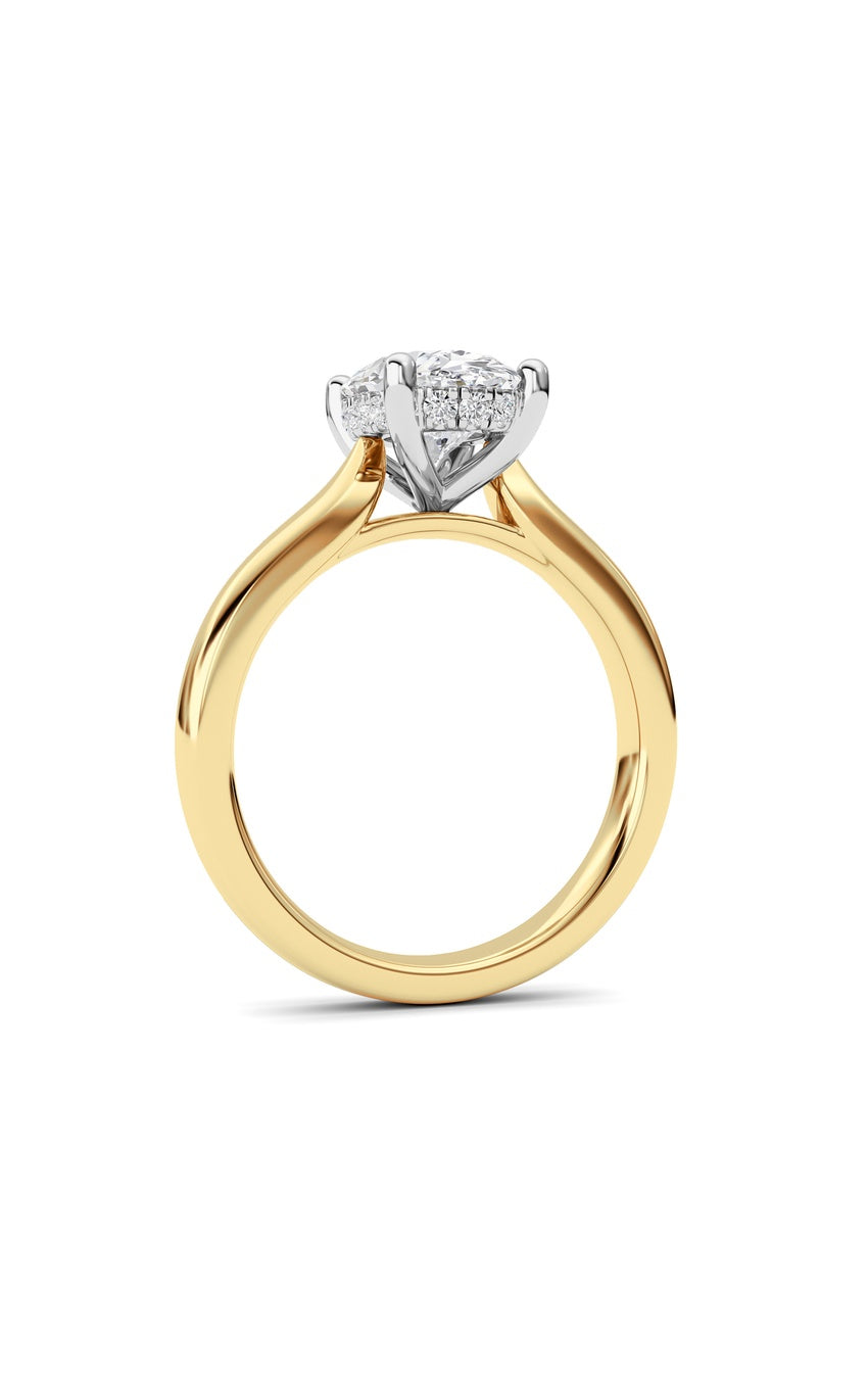 2Cttw Oval Shaped Lab Grown Diamond (F/VS) Hidden Halo Cathedral Shank Engagement Ring in 14K Gold
