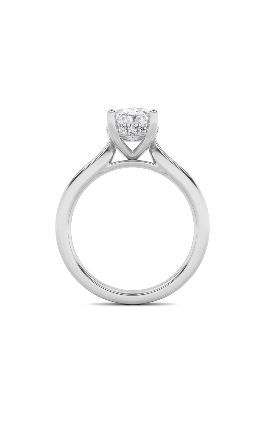 3Cttw Oval Shaped Lab Grown Diamond (F/VS) Hidden Halo Cathedral Shank Engagement Ring in 14K Gold