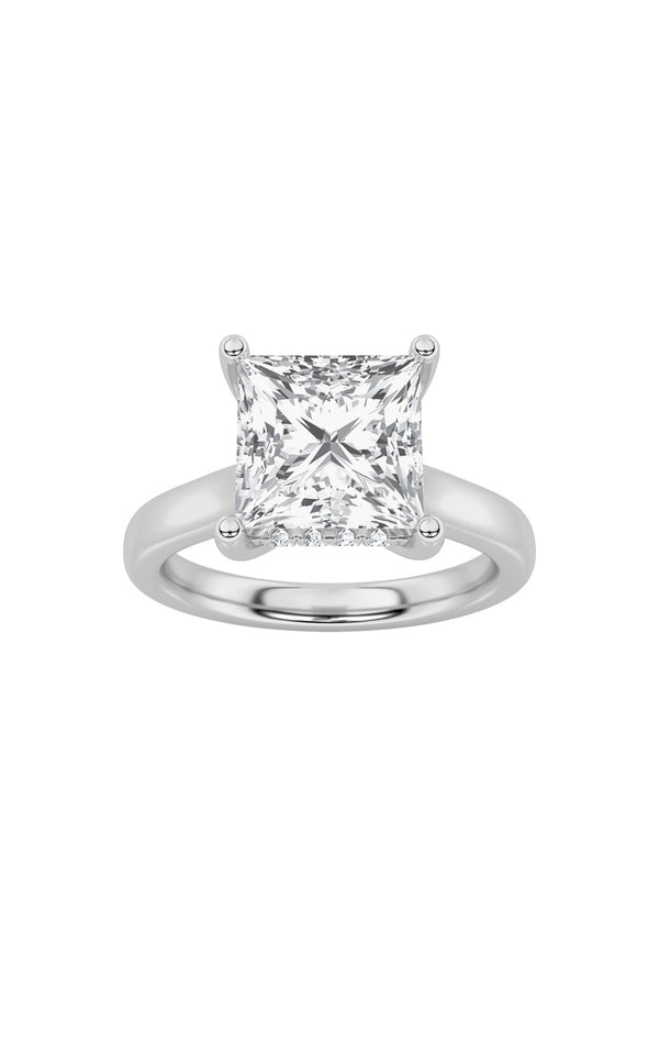 1Cttw Princess Shaped Lab Grown Diamond (F/VS) Hidden Halo Cathedral Shank Engagement Ring in 14K Gold
