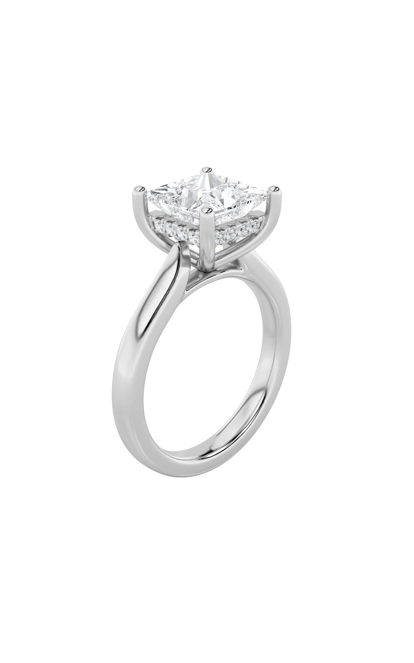 1Cttw Princess Shaped Lab Grown Diamond (F/VS) Hidden Halo Cathedral Shank Engagement Ring in 14K Gold