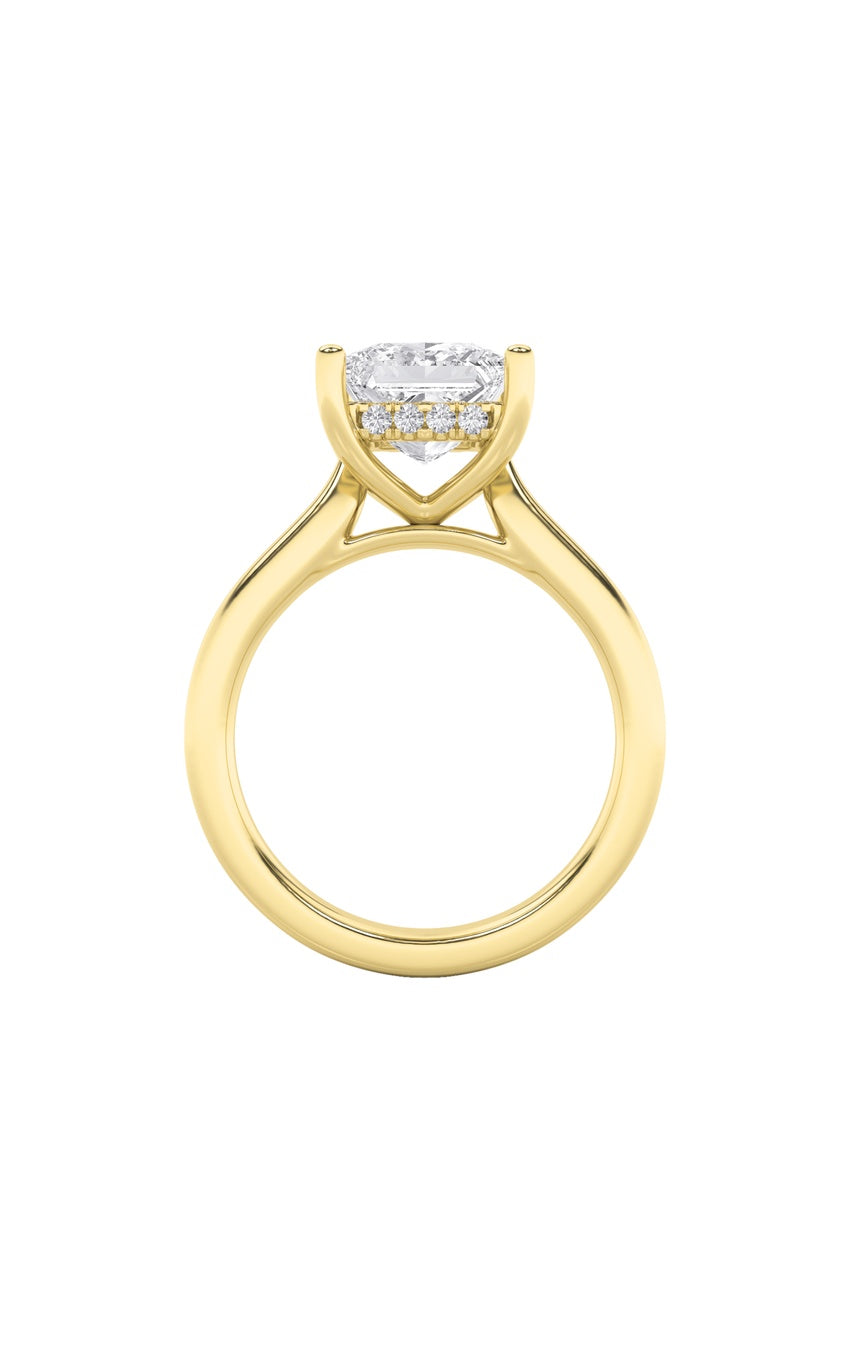 1Cttw Princess Shaped Lab Grown Diamond (F/VS) Hidden Halo Cathedral Shank Engagement Ring in 14K Gold
