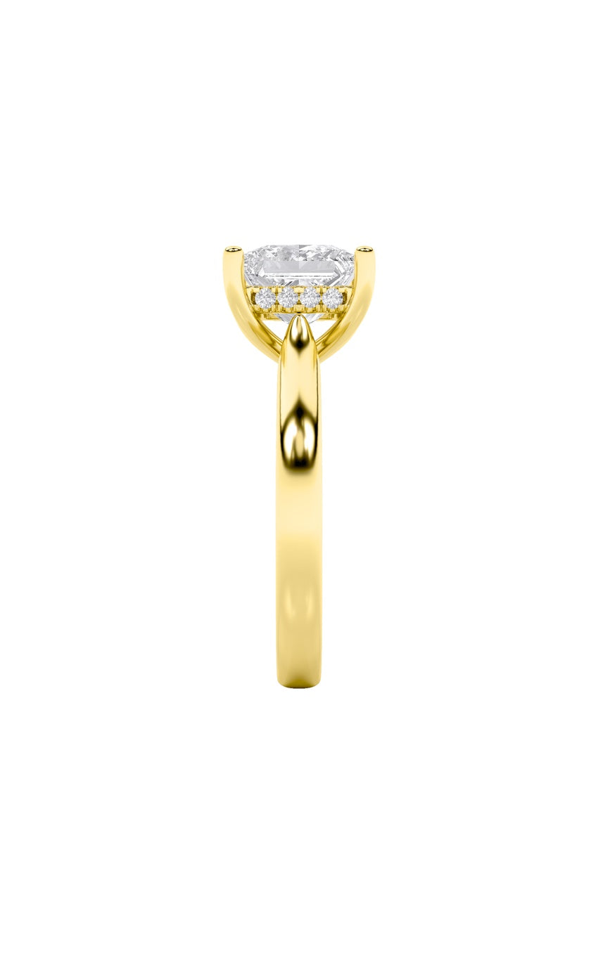 1Cttw Princess Shaped Lab Grown Diamond (F/VS) Hidden Halo Cathedral Shank Engagement Ring in 14K Gold