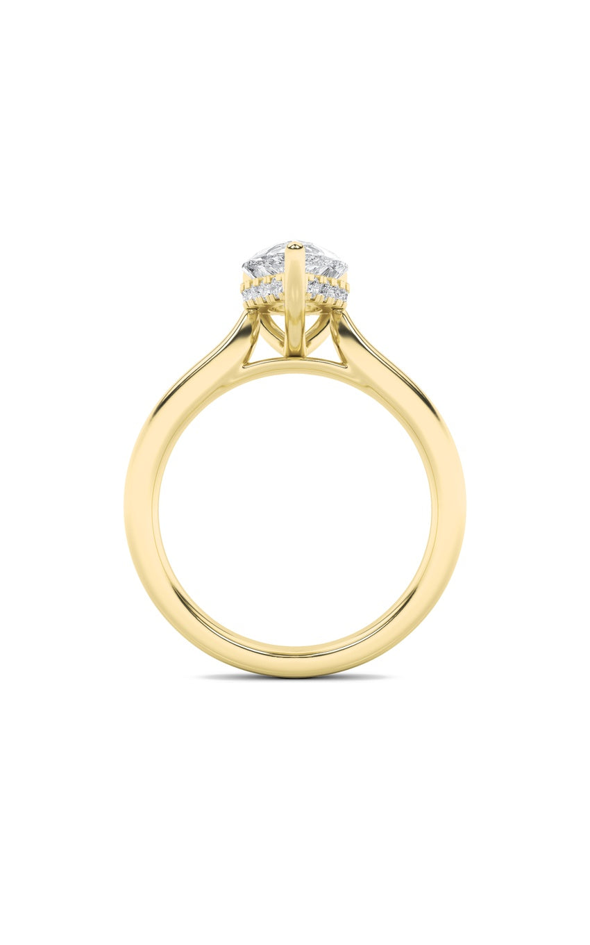 1Cttw Pear Shaped Lab Grown Diamond (F/VS) Hidden Halo Cathedral Shank Engagement Ring in 14K Gold