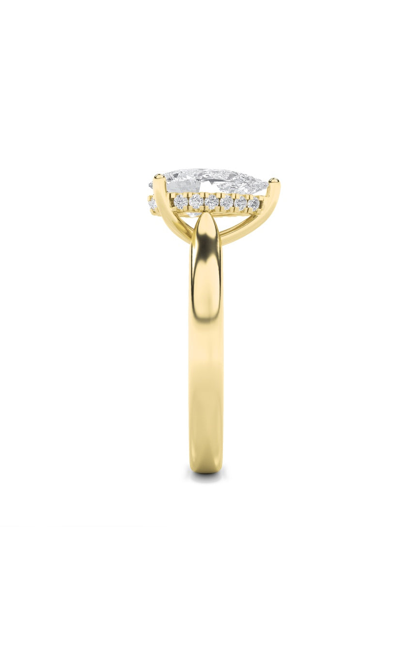 1Cttw Pear Shaped Lab Grown Diamond (F/VS) Hidden Halo Cathedral Shank Engagement Ring in 14K Gold