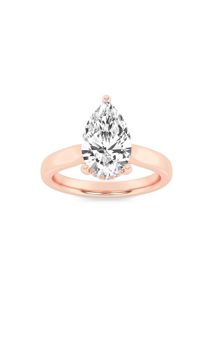 1Cttw Pear Shaped Lab Grown Diamond (F/VS) Hidden Halo Cathedral Shank Engagement Ring in 14K Gold