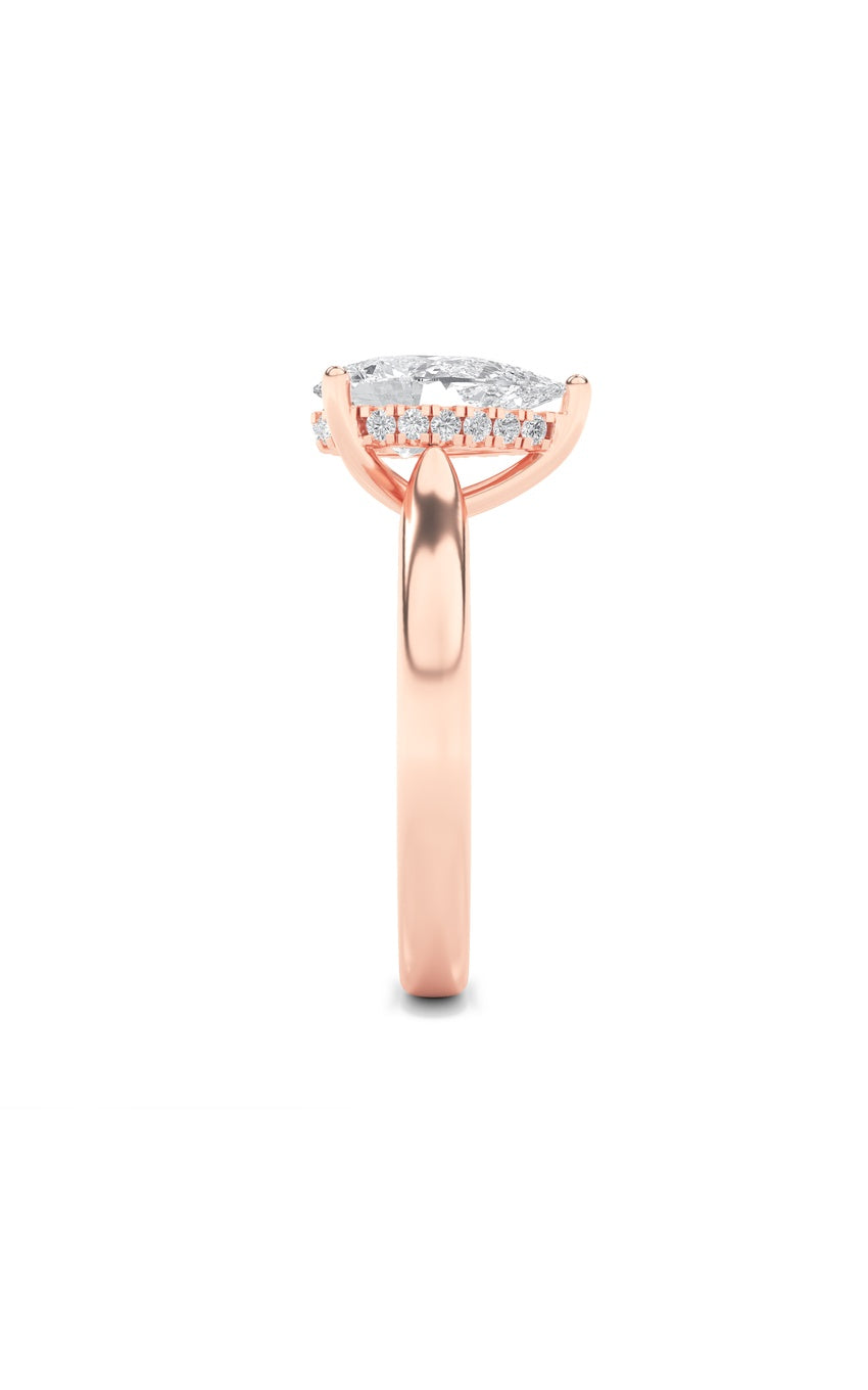 1Cttw Pear Shaped Lab Grown Diamond (F/VS) Hidden Halo Cathedral Shank Engagement Ring in 14K Gold
