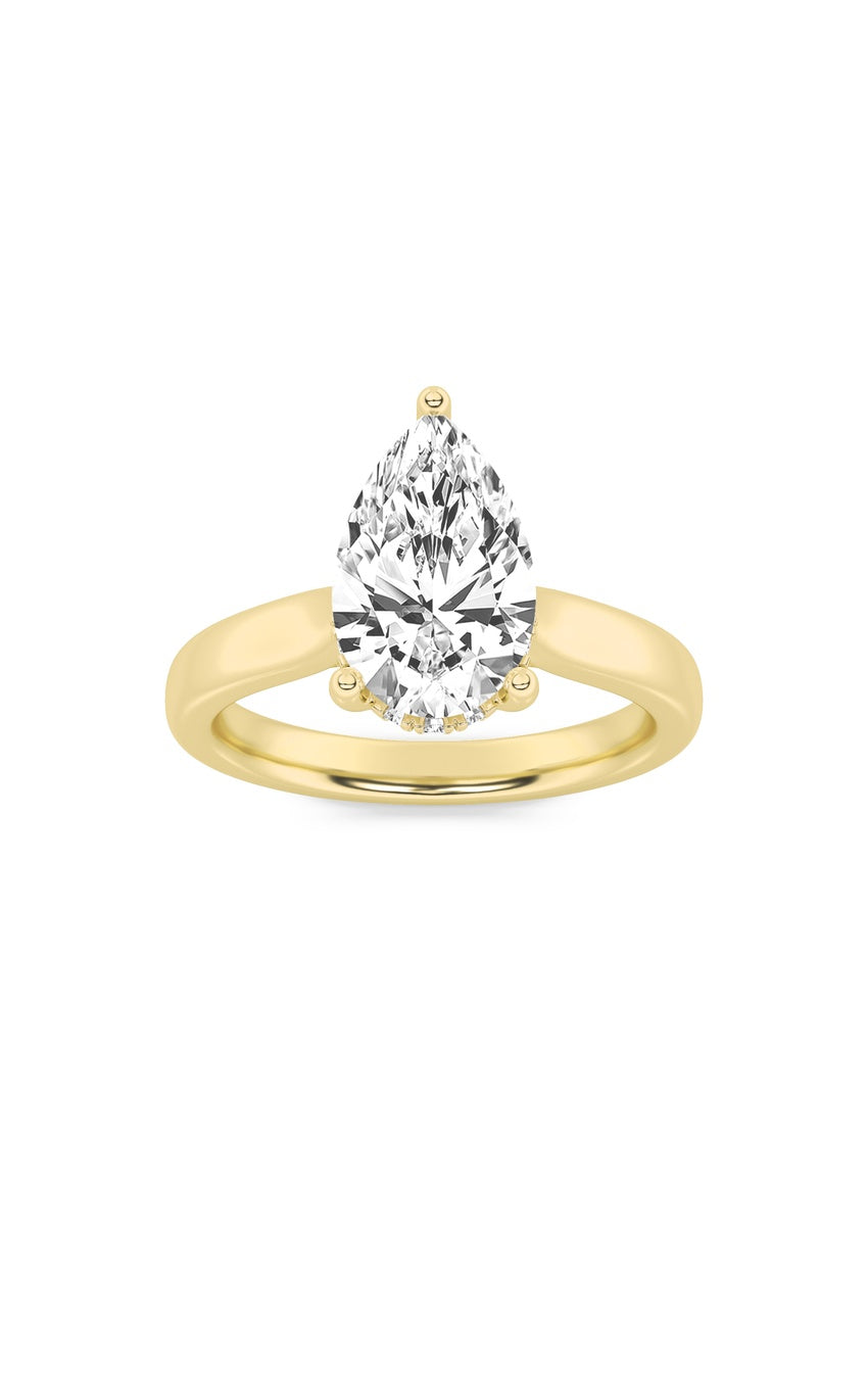 2Cttw Pear Shaped Lab Grown Diamond (F/VS) Hidden Halo Cathedral Shank Engagement Ring in 14K Gold