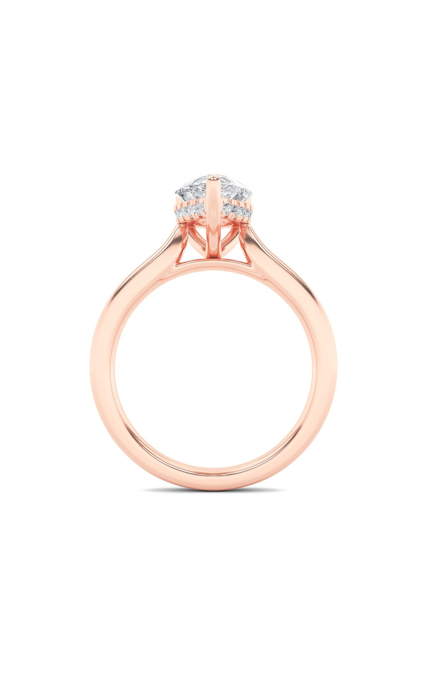 2Cttw Pear Shaped Lab Grown Diamond (F/VS) Hidden Halo Cathedral Shank Engagement Ring in 14K Gold