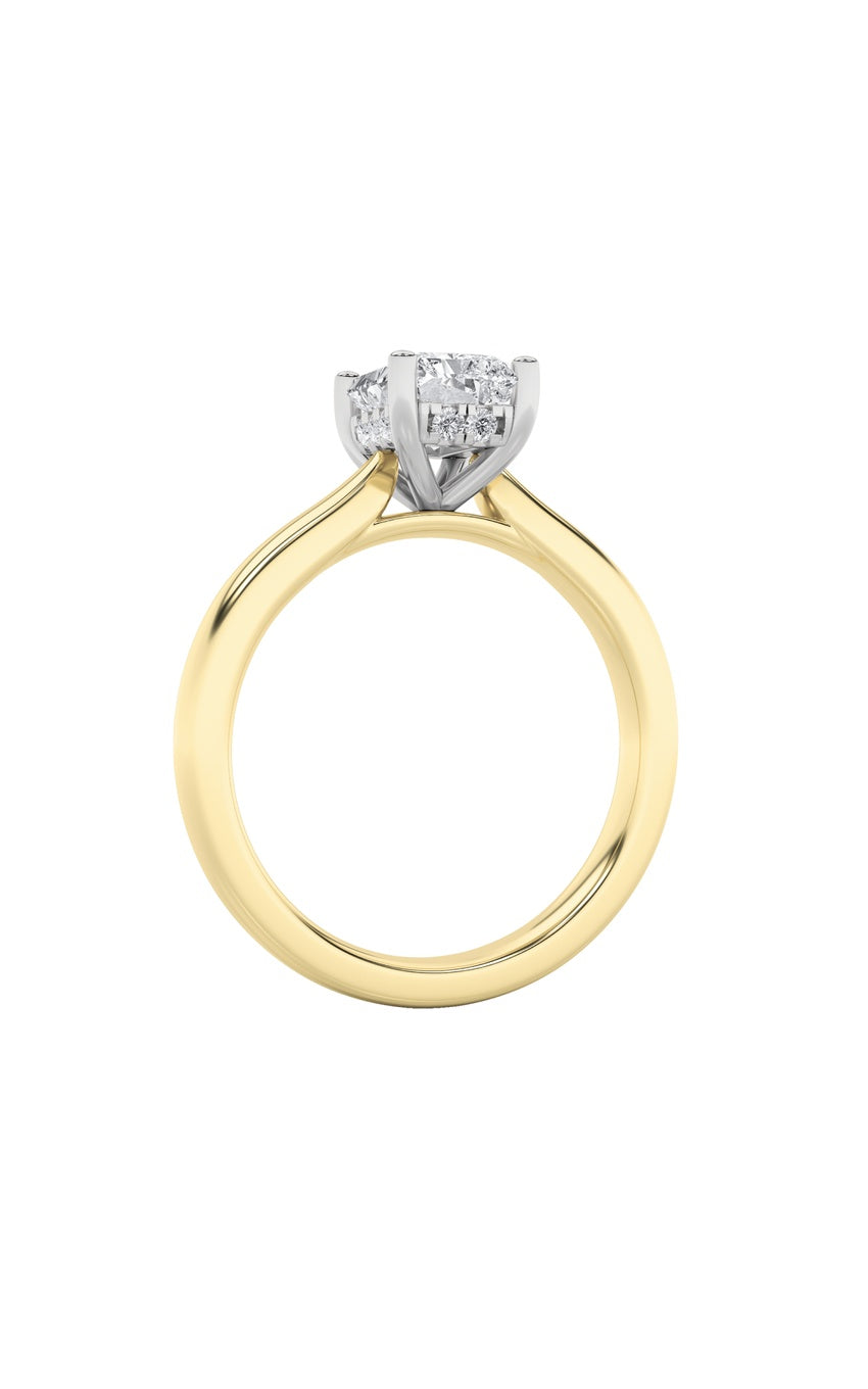 1.5Cttw Radiant Shaped Lab Grown Diamond (F/VVS) Hidden Halo Cathedral Shank Engagement Ring in 14K Gold
