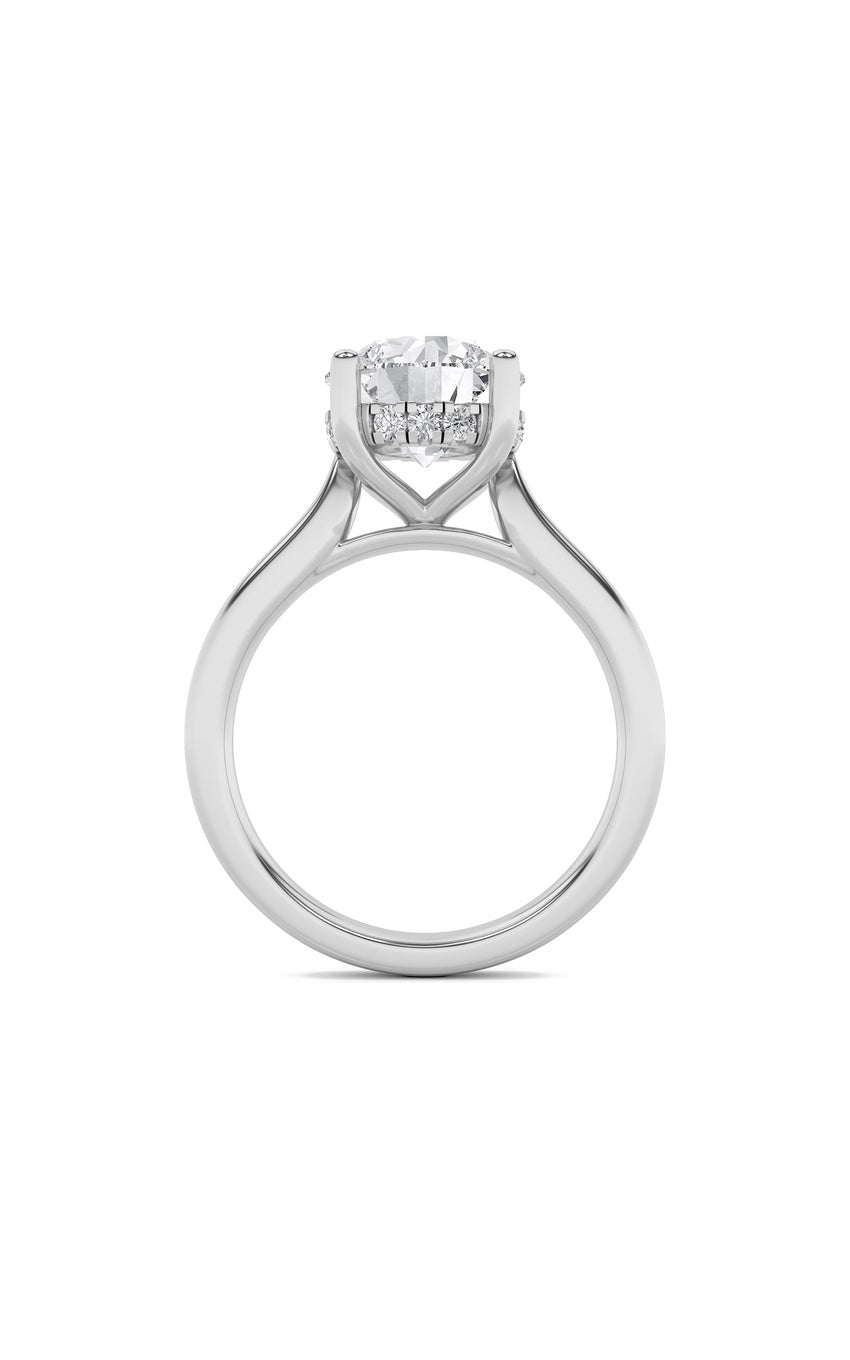 1Cttw Round Shaped Lab Grown Diamond (F/VVS) Hidden Halo Cathedral Shank Engagement Ring in 14K Gold