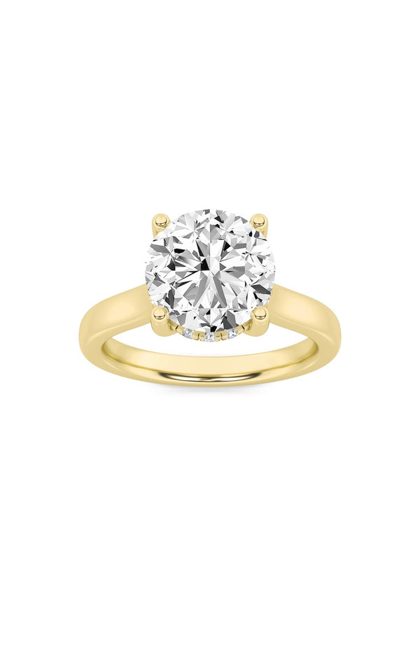 1.5Cttw Round Shaped Lab Grown Diamond (F/VS) Hidden Halo Cathedral Shank Engagement Ring in 14K Gold