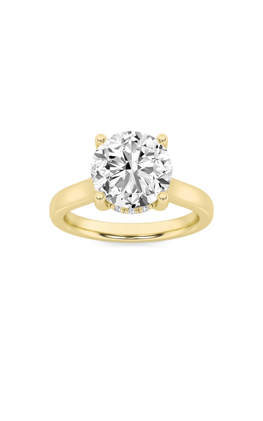 2Cttw Round Shaped Lab Grown Diamond (F/VS) Hidden Halo Cathedral Shank Engagement Ring in 14K Gold