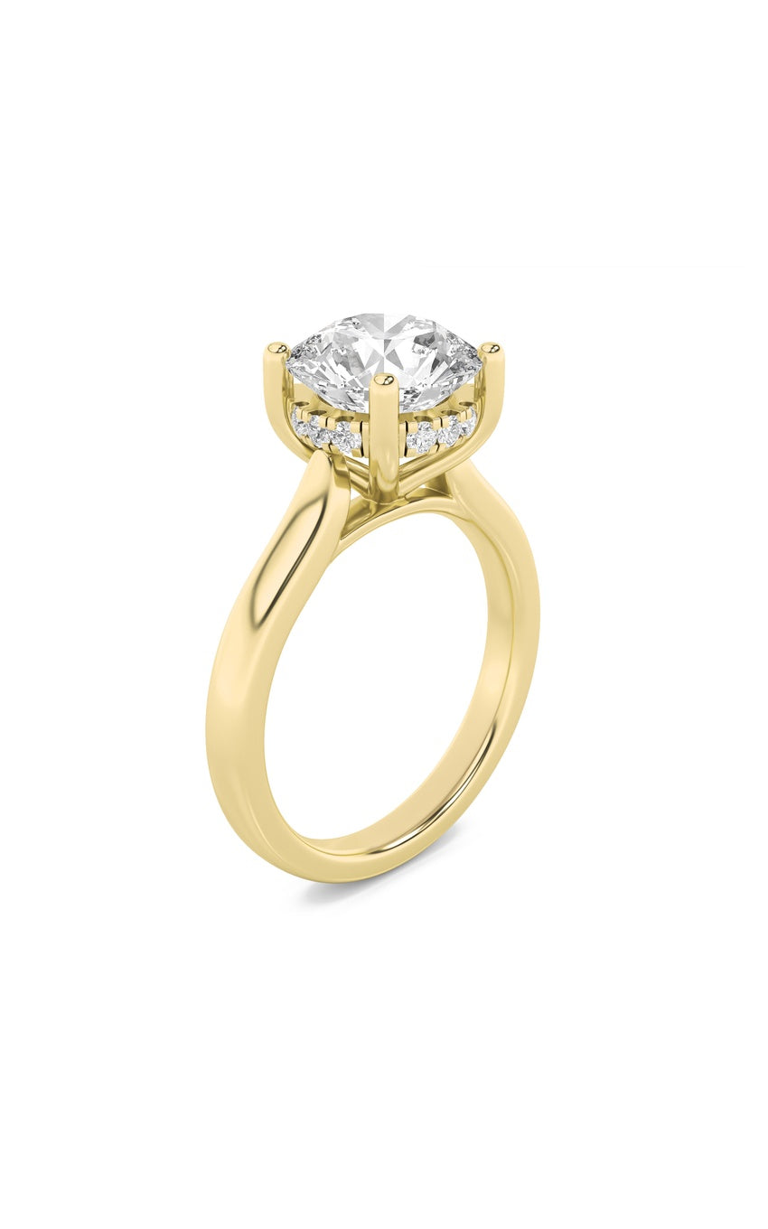 2Cttw Round Shaped Lab Grown Diamond (F/VS) Hidden Halo Cathedral Shank Engagement Ring in 14K Gold