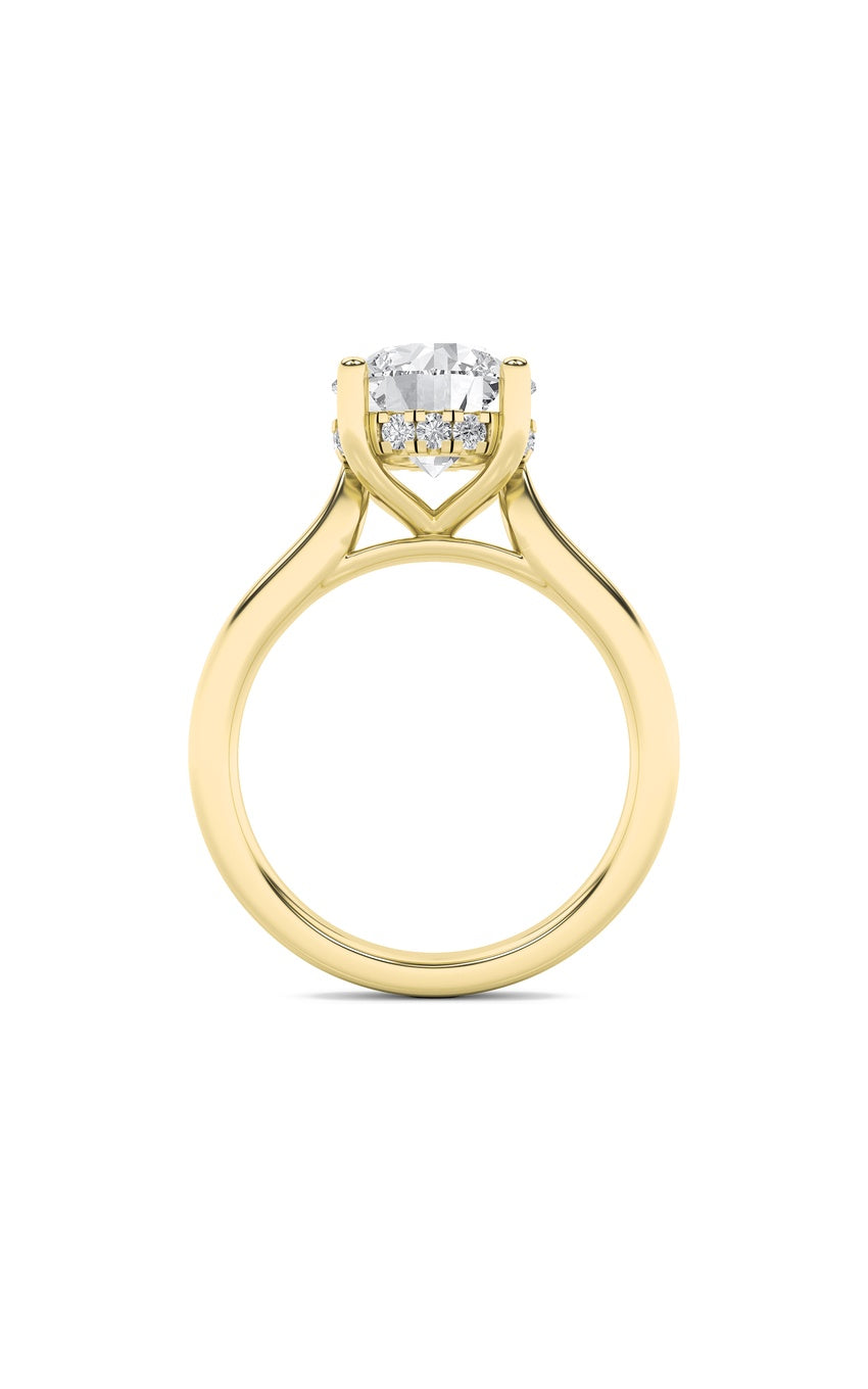 2Cttw Round Shaped Lab Grown Diamond (F/VS) Hidden Halo Cathedral Shank Engagement Ring in 14K Gold