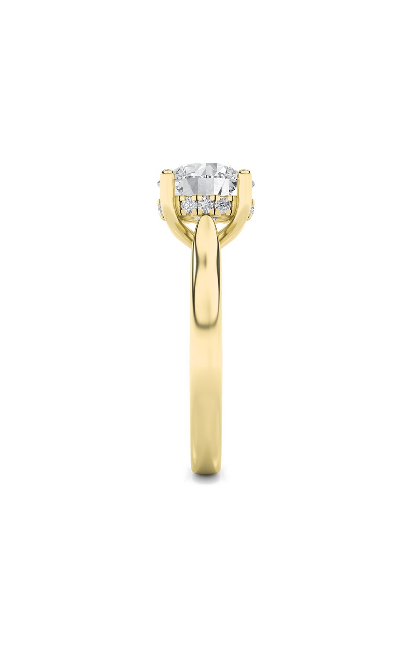 2Cttw Round Shaped Lab Grown Diamond (F/VS) Hidden Halo Cathedral Shank Engagement Ring in 14K Gold