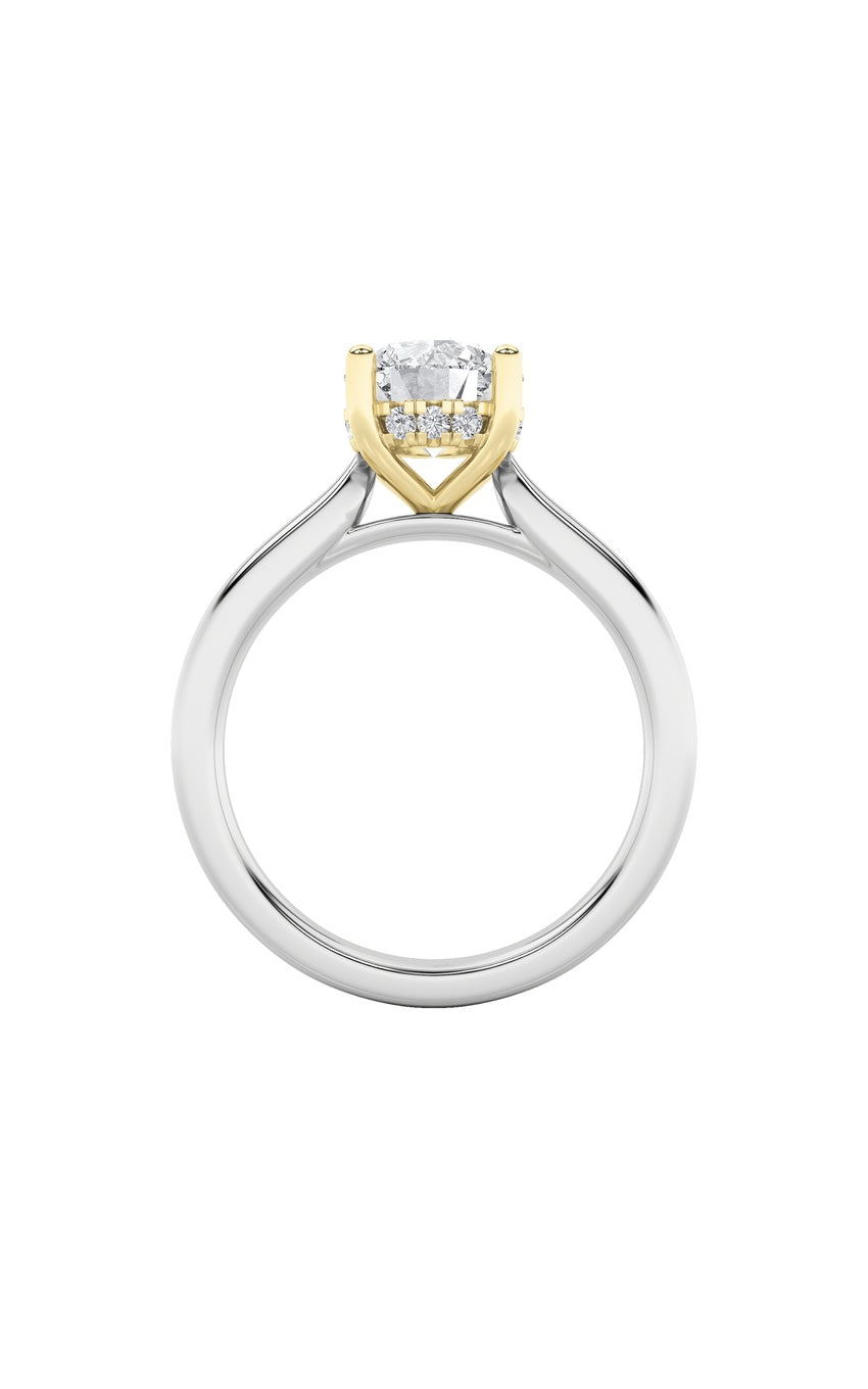 3Cttw Round Shaped Lab Grown Diamond (F/VS) Hidden Halo Cathedral Shank Engagement Ring in 14K Gold