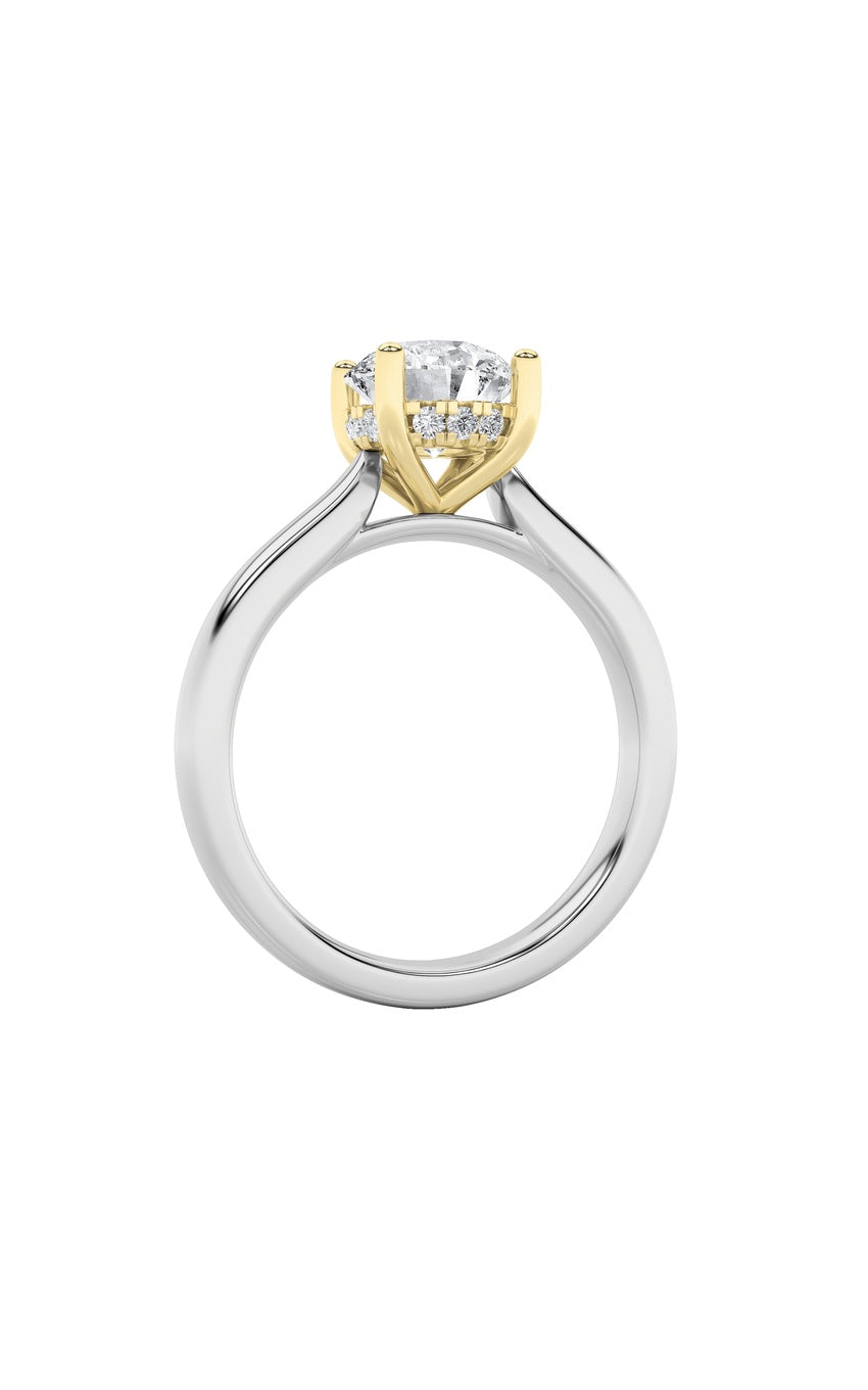 3Cttw Round Shaped Lab Grown Diamond (F/VS) Hidden Halo Cathedral Shank Engagement Ring in 14K Gold