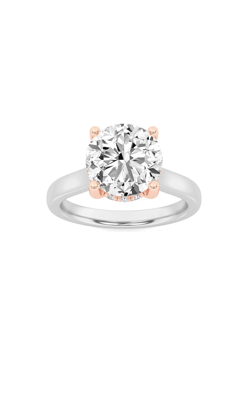 3Cttw Round Shaped Lab Grown Diamond (F/VS) Hidden Halo Cathedral Shank Engagement Ring in 14K Gold