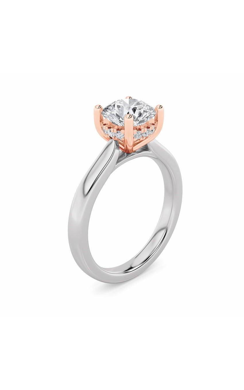 3Cttw Round Shaped Lab Grown Diamond (F/VS) Hidden Halo Cathedral Shank Engagement Ring in 14K Gold