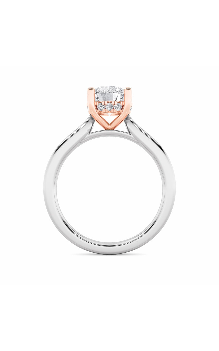 3Cttw Round Shaped Lab Grown Diamond (F/VS) Hidden Halo Cathedral Shank Engagement Ring in 14K Gold