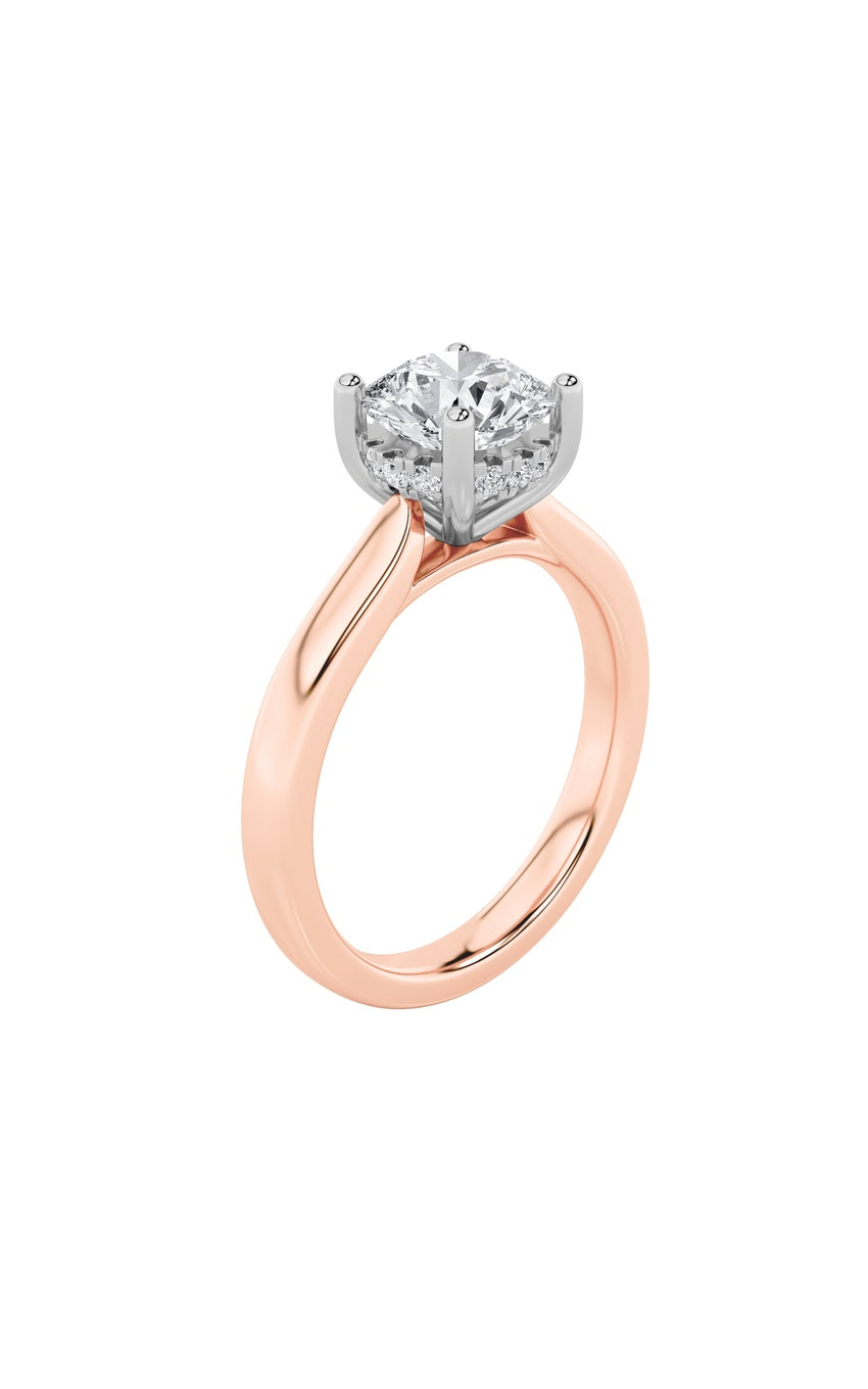 3Cttw Round Shaped Lab Grown Diamond (F/VS) Hidden Halo Cathedral Shank Engagement Ring in 14K Gold