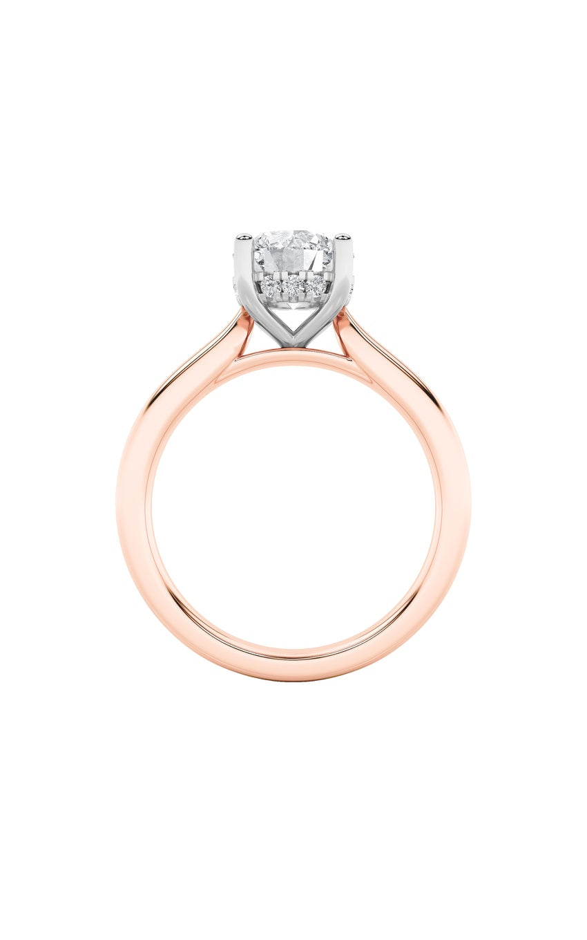 3Cttw Round Shaped Lab Grown Diamond (F/VS) Hidden Halo Cathedral Shank Engagement Ring in 14K Gold