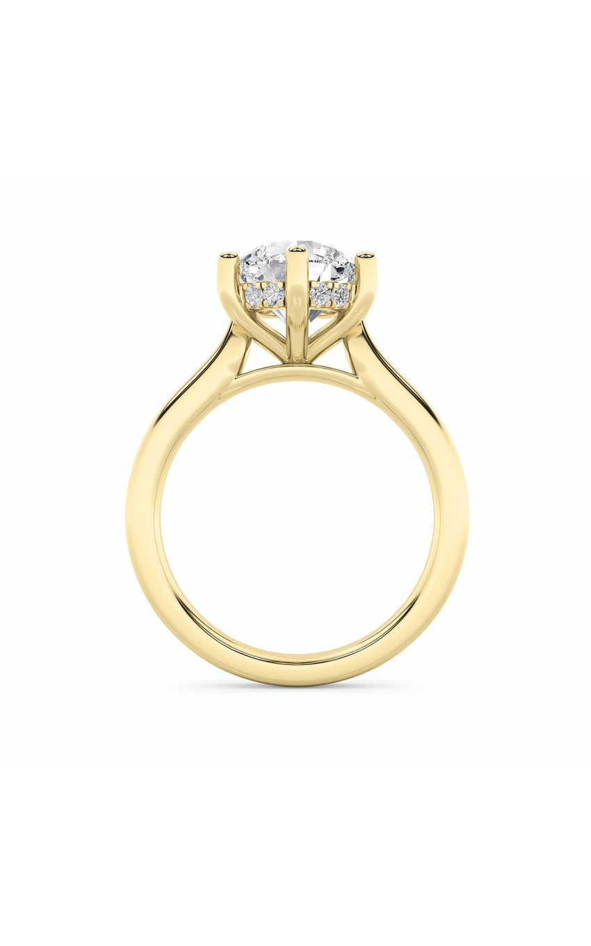 1Cttw Round Shaped Lab Grown Diamond (F/VS) Hidden Halo Cathedral Shank Engagement Ring in 14K Gold