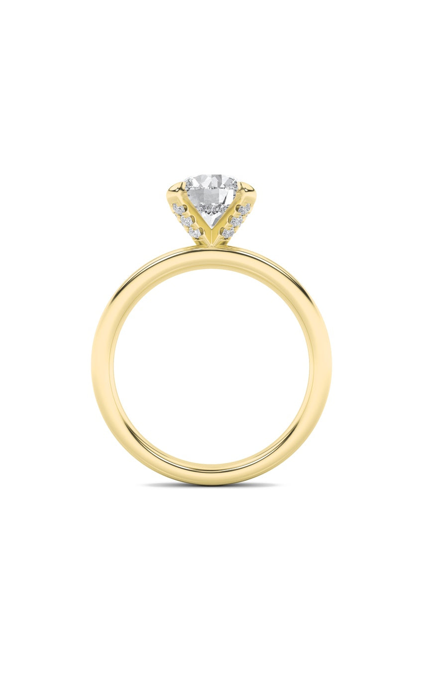 2Cttw Round Shaped Lab Grown Diamond (F/VS) Hidden Halo Petite Shank Ring in 14K Gold