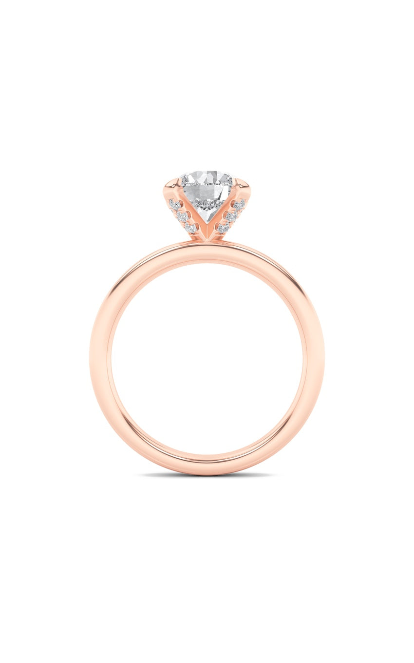 2Cttw Round Shaped Lab Grown Diamond (F/VS) Hidden Halo Petite Shank Ring in 14K Gold