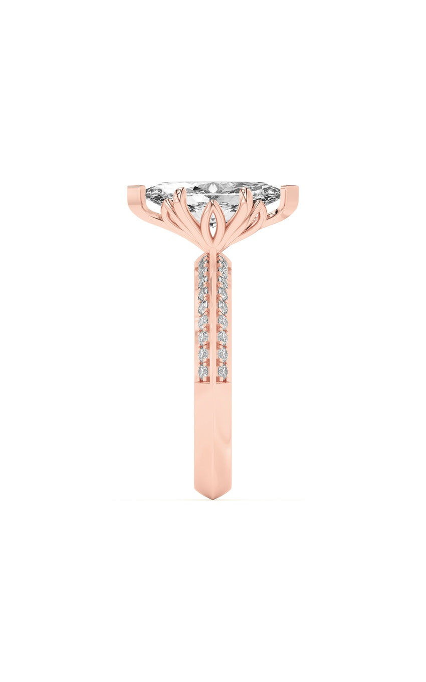 2Cttw Marquise Shaped Lab Grown Diamond (F/VS) Micro Pave Knife Edge Accent Ring in 14K Gold